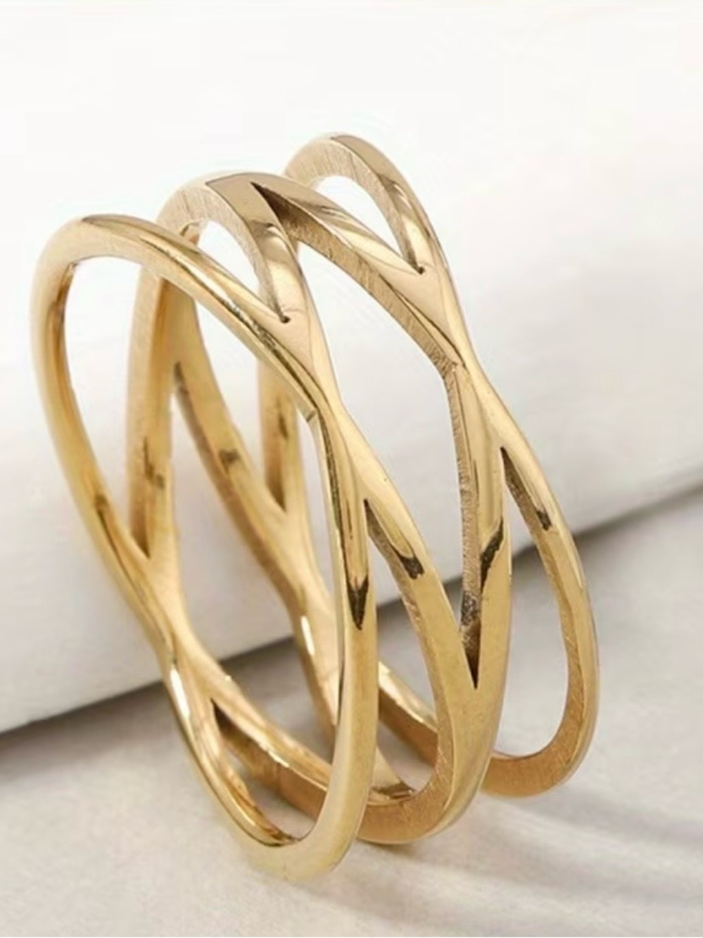 Gold-Tone Geometric Openwork Trio Stackable Ring - Picture 5 of 6